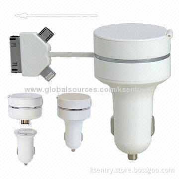 2014 Newest Design High-quality Mini USB Car Chargers with 3-in-1 Retractable Cable